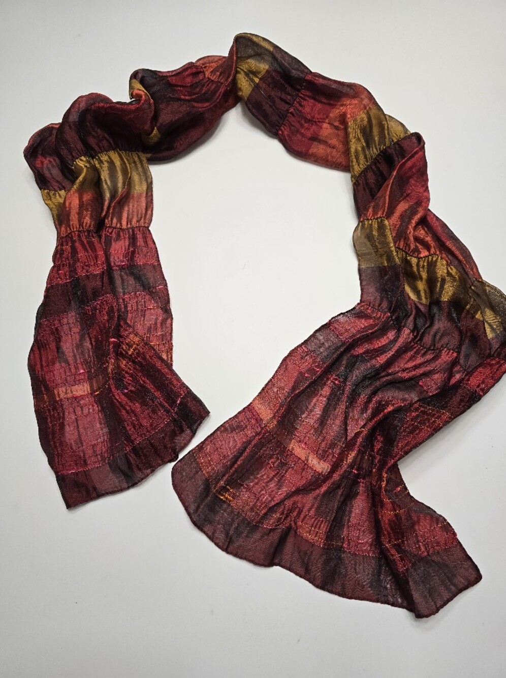 Women’s Red & Gold Lightweight Crinkle Scarf - Unbranded